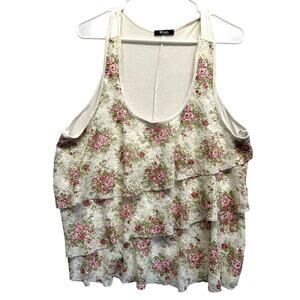 Vintage Y2K DEB Tank Top T Shirt Lace Layered Ruffles Coquette Fairy Floral